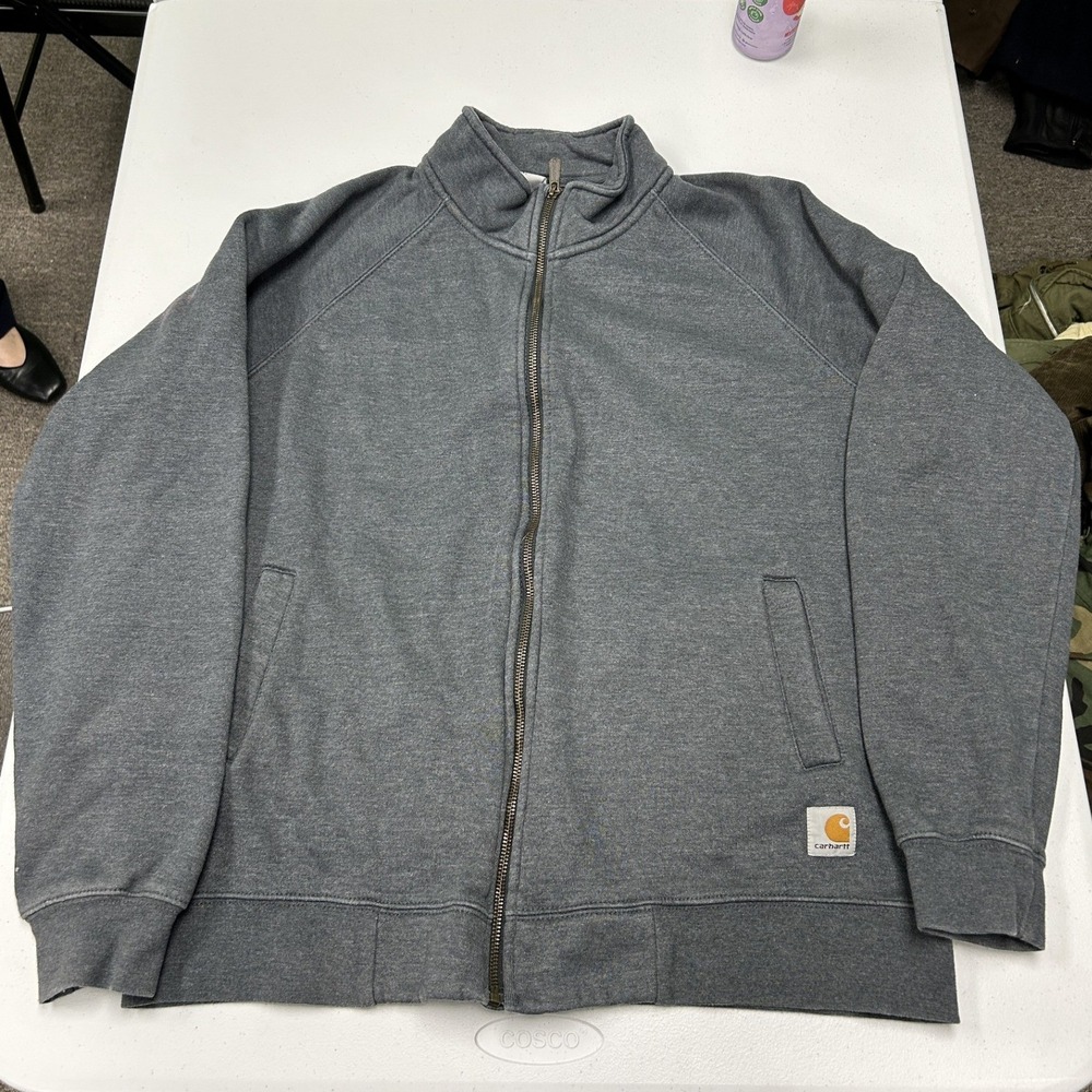Carhartt Full Zip Sweatshirt Mens L Gray Mock Neck Fleece Raglan Sleeve Logo